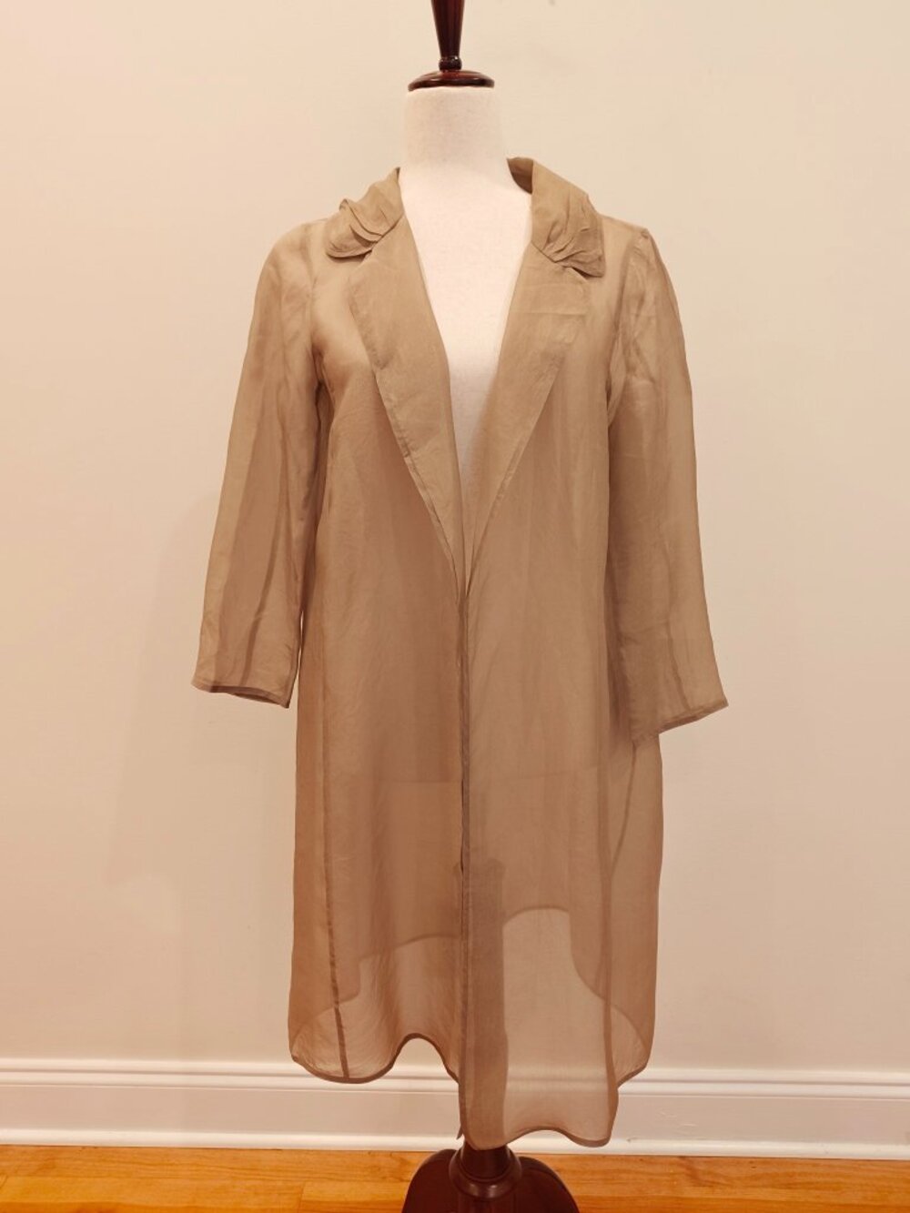 Max Mara Pianoforte Duster Kimono Womens Size 8 IT42 Beige Silk Sheer Italy